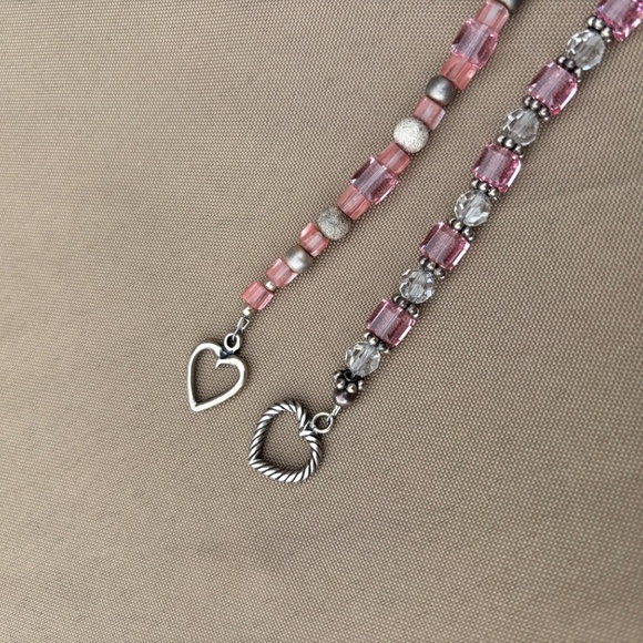 2 Handmade Pink & Clear Crystal w/ Silver Accents Bracelets - Picture 12 of 15